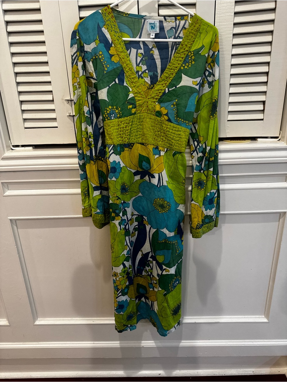Karma Lime & Teal Floral V-Neck Long Sleeve Dress